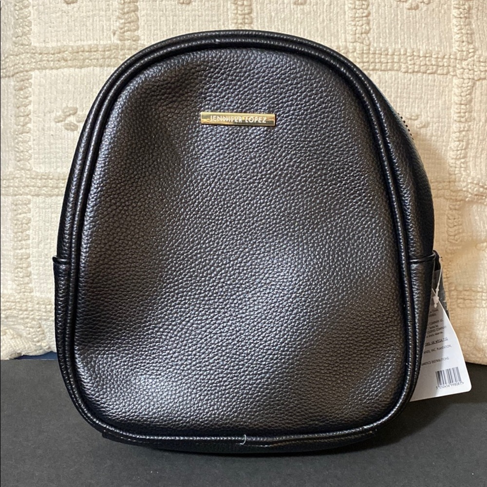 Jennifer Lopez Black Compact Backpack with Gold Detail